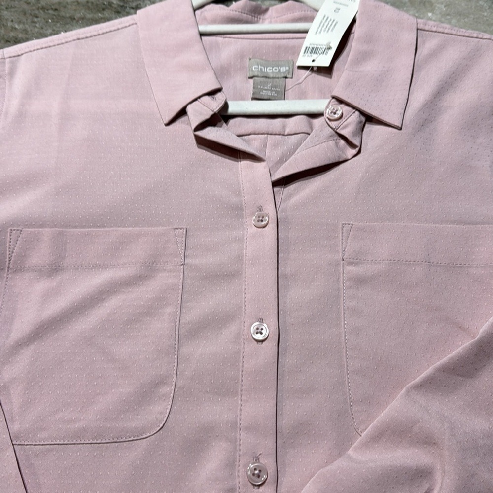 Chicos Pink Micro Dot Button Down Shirt Long Sleeve Size 2 Large NWT